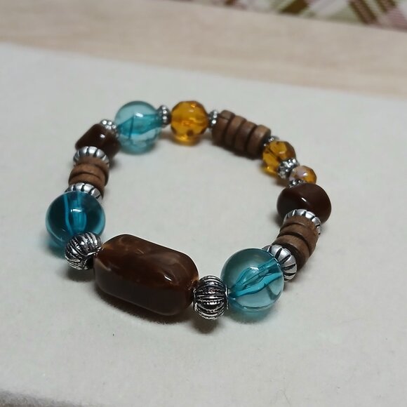 Hand Crafted Stretchy Glass Beaded Silver Tone Bracelet Fashion Jewelry #38 - Picture 5 of 11